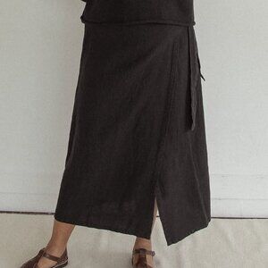 Gillian Stevens Pauline Wrap Skirt Size 3 Natural Linen Minimalist Chic